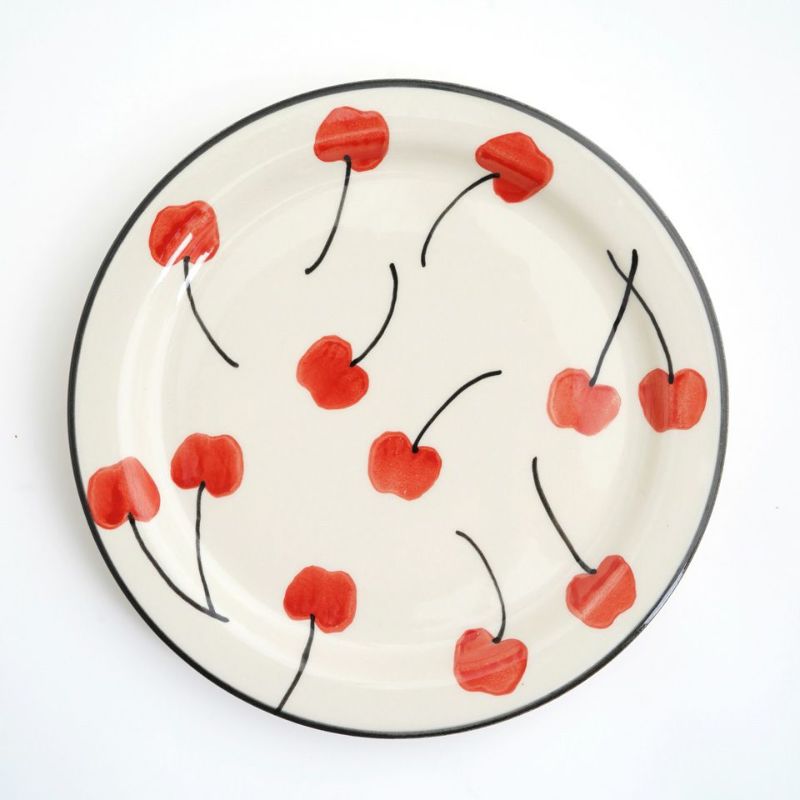 フルーツ柄のうつわ 【萬古焼】さくらんぼ モーニングプレート〈1個