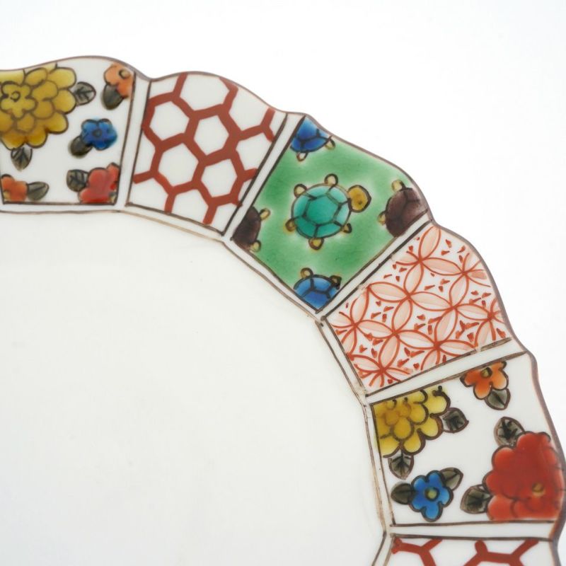 九谷焼 伝統柄 【九谷焼】6号ペア皿・マリーゴールドと吉祥紋〈2枚