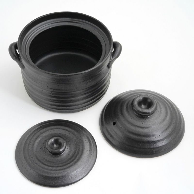 萬古焼（三重県） 【萬古焼】黒釉メタルIH 3合炊きご飯釜（直火・IH