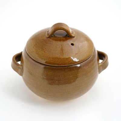【萬古焼】丸型ご飯釜 3合 アメ（直火のみ）〈1個〉