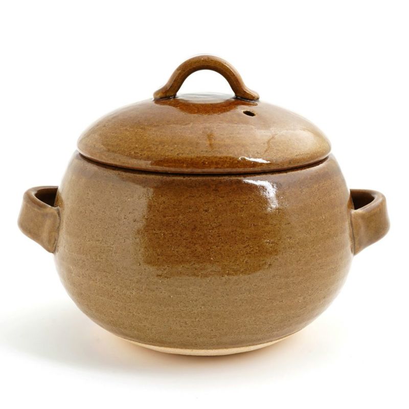 萬古焼（三重県） 【萬古焼】丸型ご飯釜 3合 アメ（直火のみ）〈1個