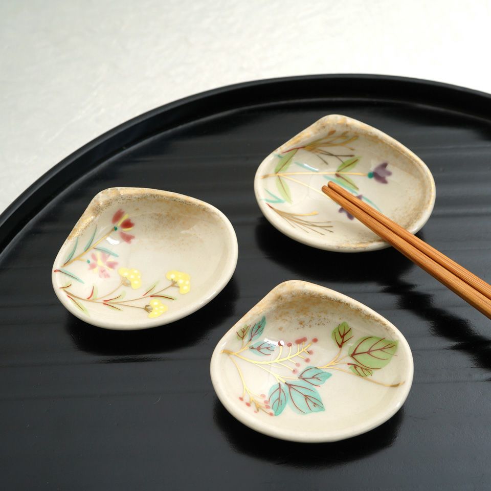 A1267-7/京焼・清水焼/平安岩華 造/色絵花草文絵替箸置5客/共箱/和食器