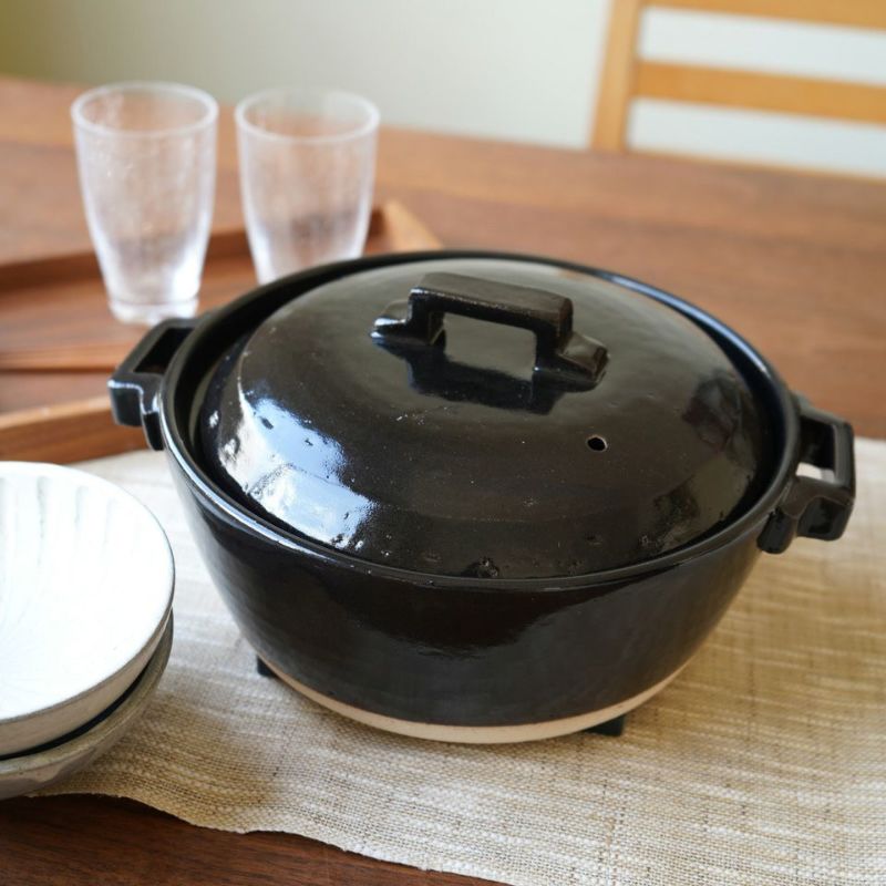 萬古焼（三重県） 【萬古焼】スタイル土鍋 ブラック 7号（直火のみ