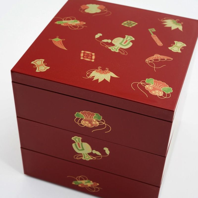 山中塗（石川県） 【山中塗】吉祥5.0三段重（朱)〈1個〉 |皿や鉢など和