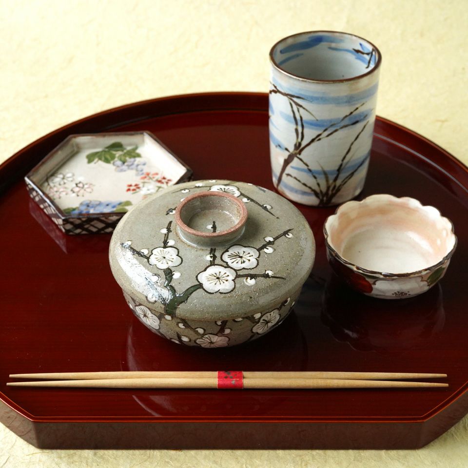 陶器製花模様鉢 ボウルセット ※海外発送の場合、木箱は付属いたしませ