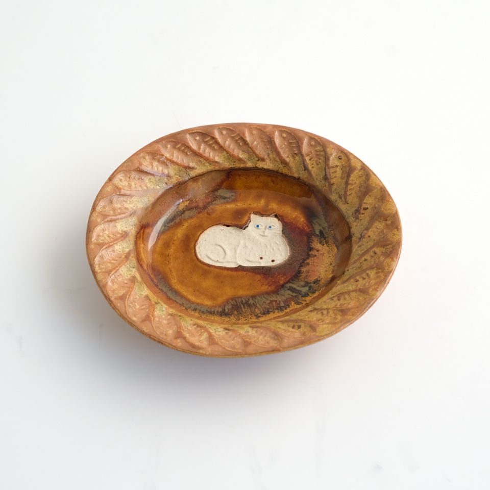 ねこ日和_熊本象（くまもとしょう） 【熊本象】掛け分け印花小皿 Cat J