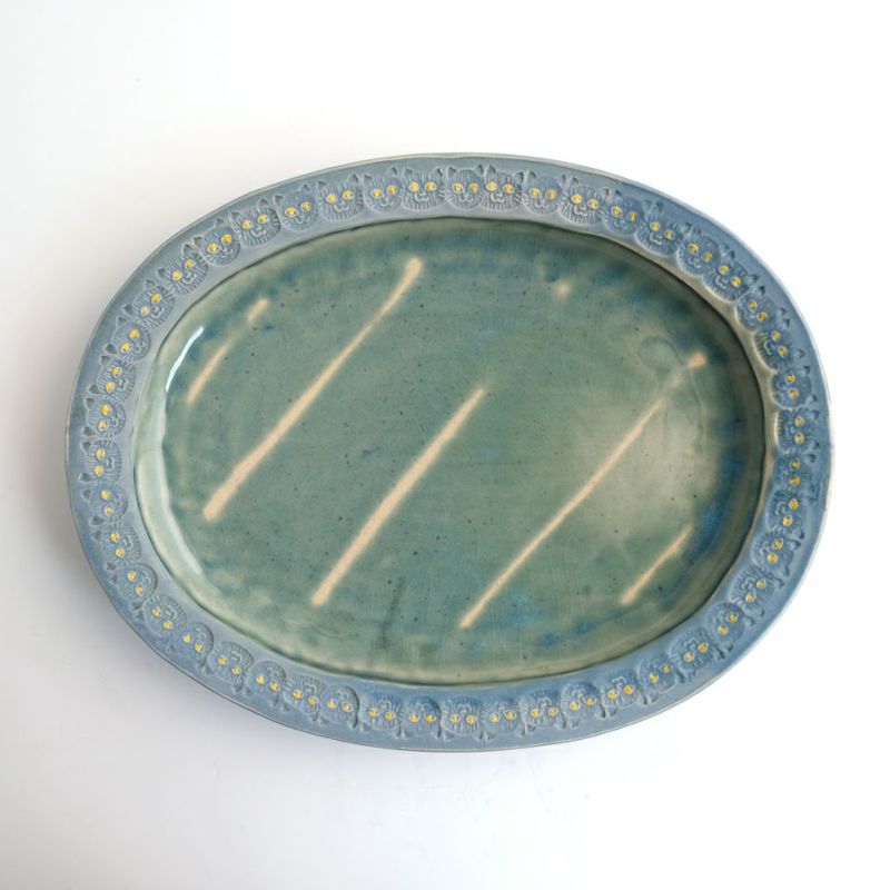 ねこ日和_熊本象（くまもとしょう） 【熊本象】掛け分け印花オーバル皿