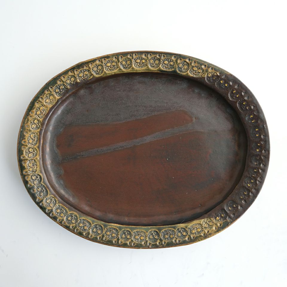 ねこ日和_熊本象（くまもとしょう） 【熊本象】掛け分け印花オーバル皿