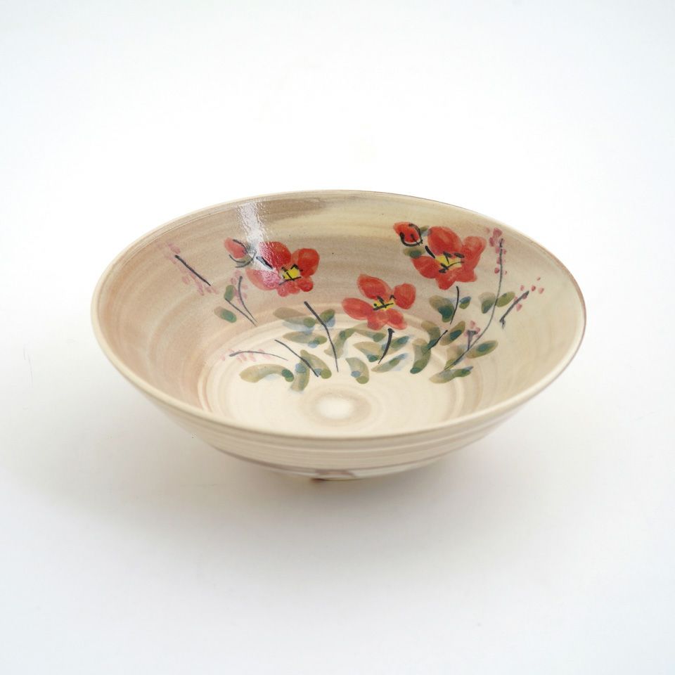 京焼・清水焼SALE 【京焼・清水焼SALE】練り込み赤草花 平鉢〈1個