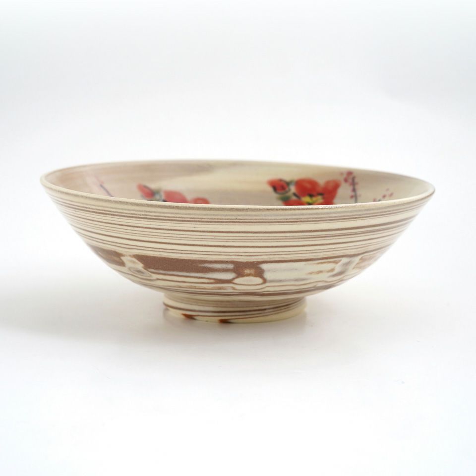 京焼・清水焼SALE 【京焼・清水焼SALE】練り込み赤草花 平鉢〈1個