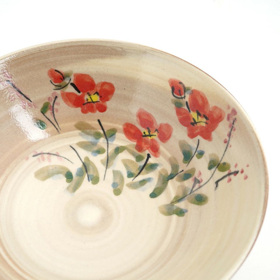 京焼・清水焼SALE 【京焼・清水焼SALE】練り込み赤草花 平鉢〈1個